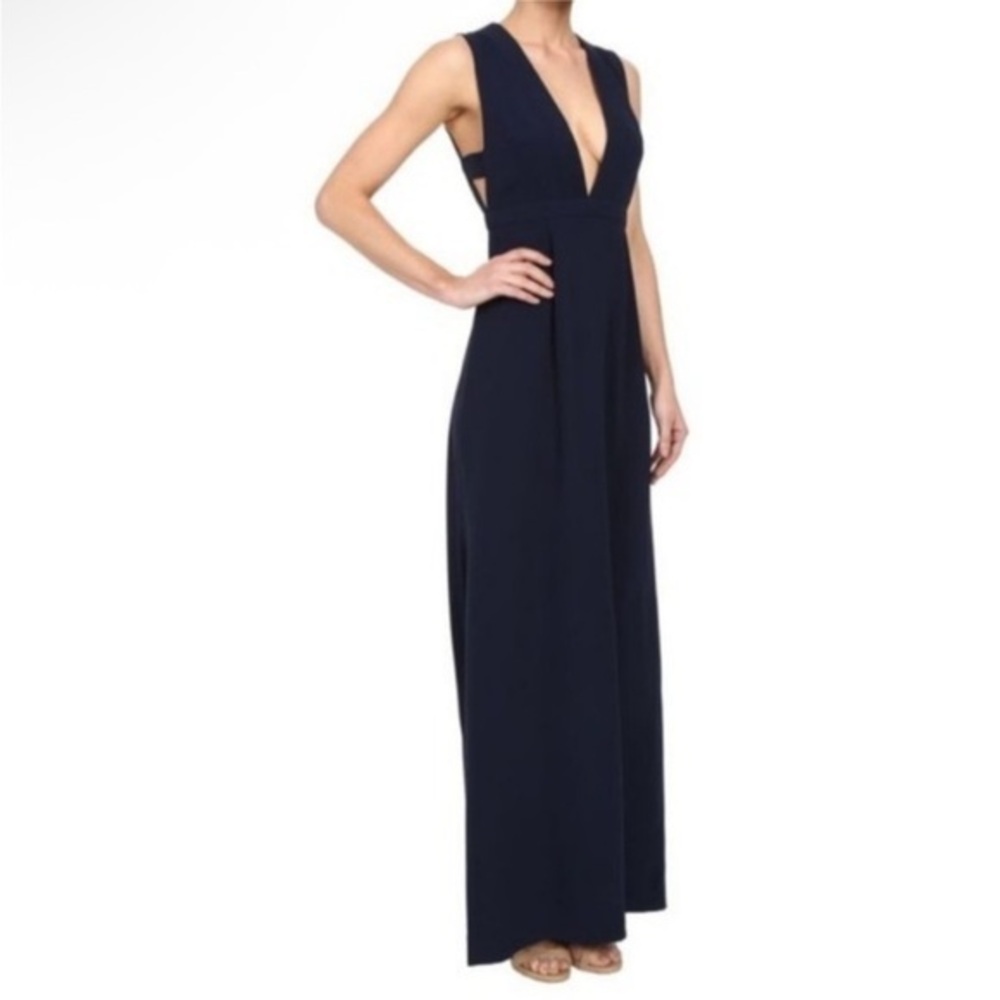 Jill Stuart Navy Blue Deep V Neck Sleeveless Cutout Maxi Gown Size 4